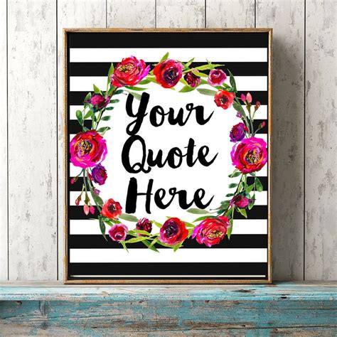 Custom Quote Printable Wall Art Black White Stripe Floral Etsy Uk