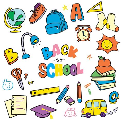 Zur Ck Zu Schule Doodle Clip Art Illustration Premium Vektor