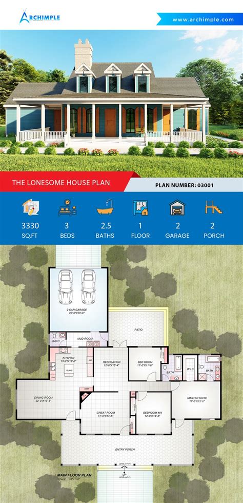 Rustic Farmhouse Cottage House Plan with 2-Car Garage