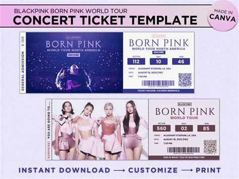 Blackpink Born Pink World Tour Ticket Canva Template Printable Editable ...