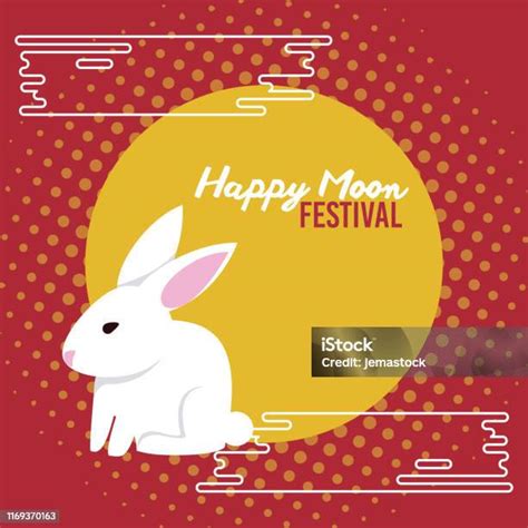 Happy Moon Festival Card With Rabbits Stock Illustration Download