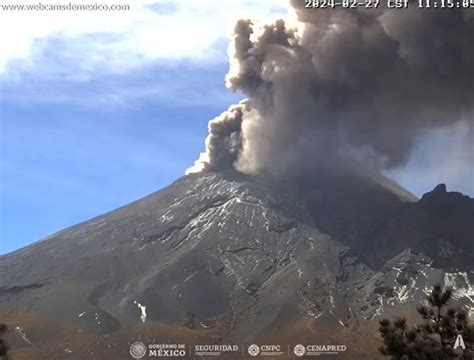 En las últimas 24 horas el volcán Popocatépetl emite 77 exhalaciones