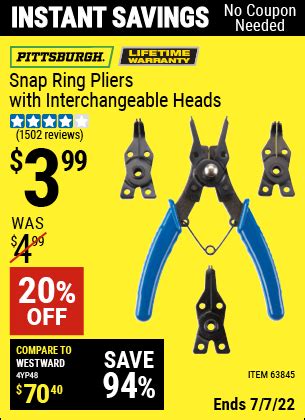 PITTSBURGH Snap Ring Pliers With Interchangeable Heads For 3 99