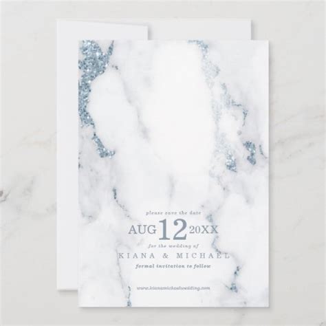 Modern Marble Glitter Wedding Dusty Blue Id Sav Save The Date Zazzle