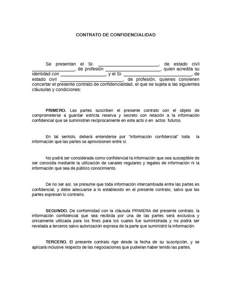 Contrato De Confidencialidad Ejemplo