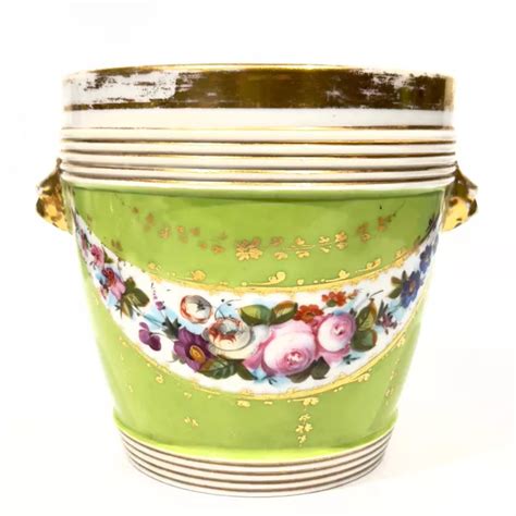 Cache Pot En Porcelaine De Paris Napol On Iii Fond Vert Fleurs T Te De