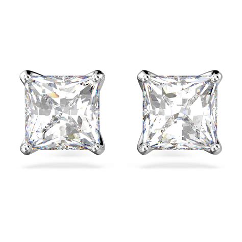 Attract Stud Earrings Square Cut White Rhodium Plated Swarovski