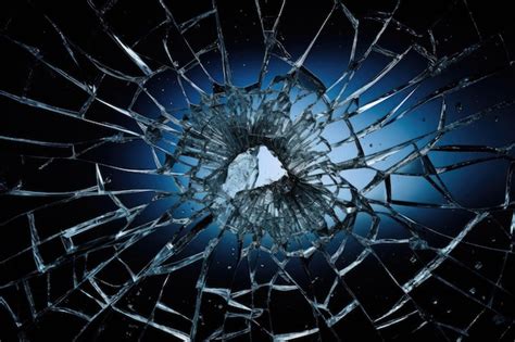 Premium Photo | Broken glass with big hole on black background