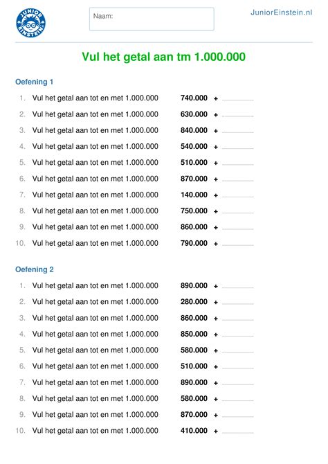 Oefenblad Vul Het Getal Aan Tm 1 000 000 1