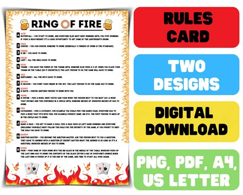 Ring of Fire Rules Printable Drinking Ring of Fire Rules Drinking Card ...