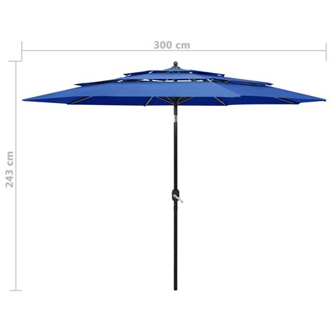 Parasol à 3 niveaux avec mât en aluminium Bleu azuré 3 m YIN