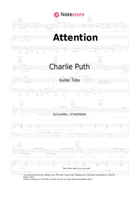 Attention Tabs Guitar Charlie Puth In Note Store Guitar Tabs Sku