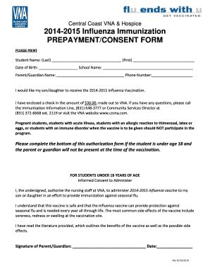 Fillable Online 2014 15 FLU Prepayment Consent Form Fax Email Print