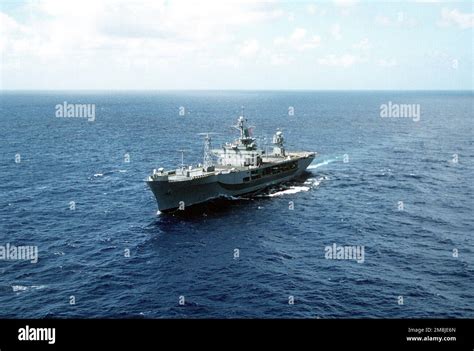 A Port Bow View Of The Amphibious Command Ship Uss Blue Ridge Lcc