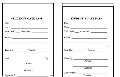 Sample Student Gate Pass Pdf