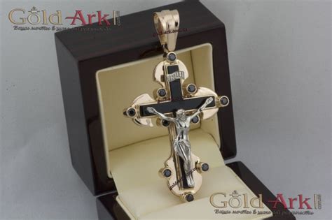 Купить золотой крест ручной работы с ониксом. Крест с камнями Gold-Ark