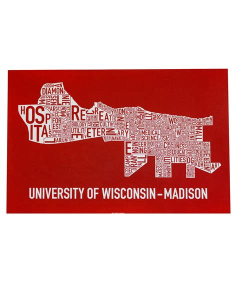 University of Wisconsin-Madison Campus Map 16" x 24" Badger Red & White ...