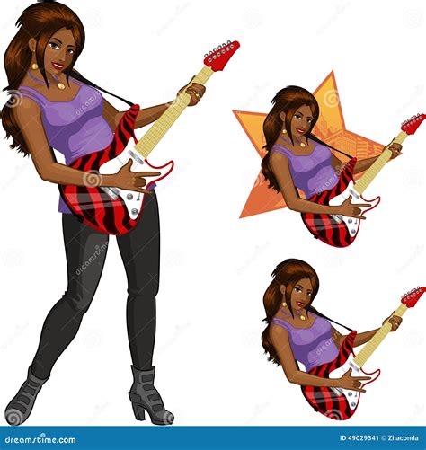 Rock Star Guitarist Indonesian Girl Cartoon Style Stock Vector