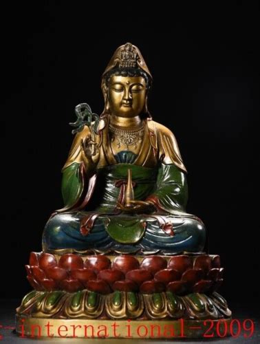 China Buddhism Temple Bronze Gilt Painted Kwan Yin Guan Yin Buddha