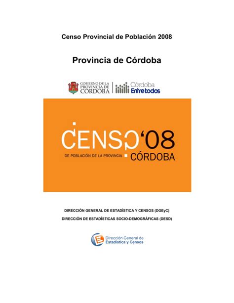 Provincia De C Rdoba Direcci N General De Estad Stica Y Censos