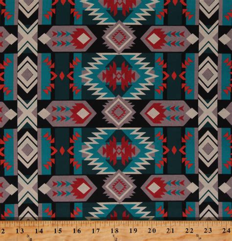 Cotton Southwestern Tribal Geometric Stripes Turquoise Gray Rust Red