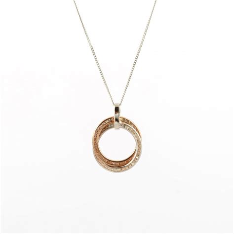 Eternity 9ct 2 Colour White And Rose Gold Cubic Zirconia Set Double Round Pendant And 18 Curb