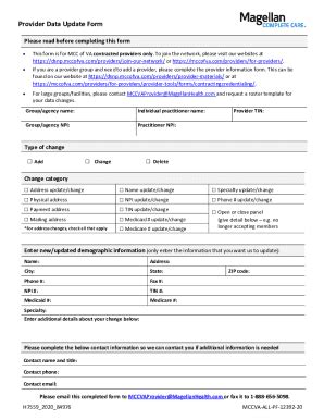 Fillable Online Magellan Complete Care Of Virginia Provider Update Form