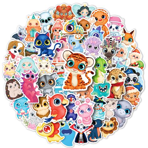 50pcs Cute Cartoon Big Eyes Cute Stickers Small Animals Stickers