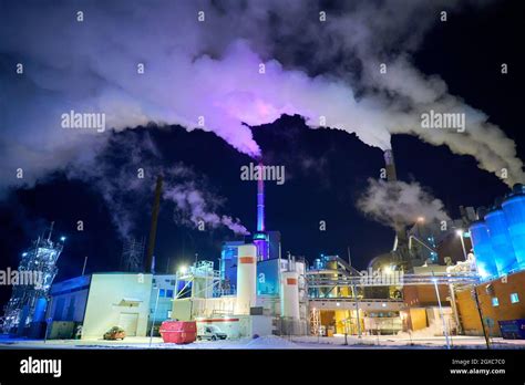 Factory At Night Atmospheric Environmental Air Pollution From