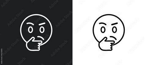 thinking emoji outline icon in white and black colors. thinking emoji flat vector icon from ...