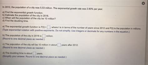 Solved In 2012 The Population Of A City Was 5 53 Million Chegg