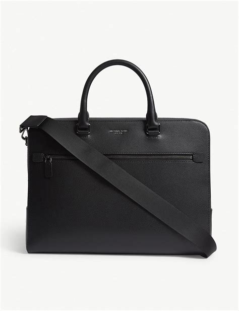 Michael Kors Harrison Double Zip Saffiano Leather Briefcase In Black