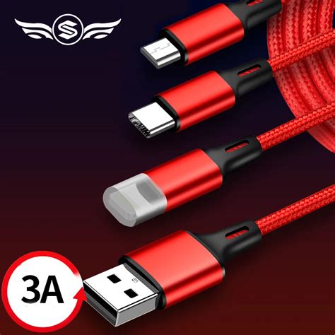 Быстрая зарядка 3 в 1 8Pin usb type C Micro USB кабель для iPhone 8X7 6 ...
