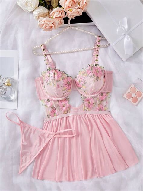 Coquette Lingerie Dress Pink Floral Embroidery Walmart