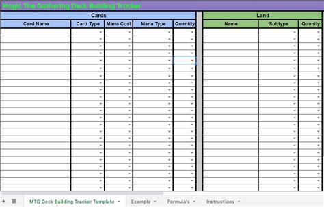 Magic The Gathering Excel Deck Building Template Etsy