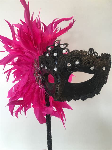 Mask On A Stick Pink Mask Mardi Gras Etsy