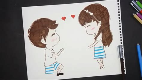 How To Draw A Cute Cartoon Love Couple Easy Drawing Youtube