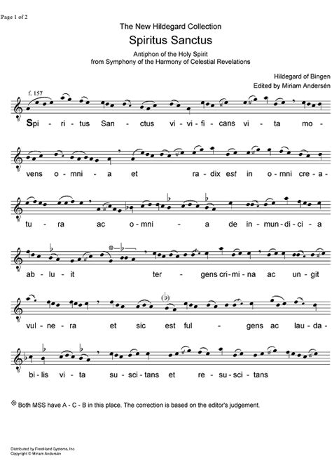 Hildegard Von Bingen Spiritus Sanctus Score Sheet Music Sheet Music Printable Sheet Music