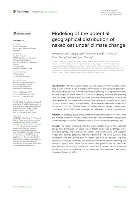 PDF Modeling Of The Potential Geographical Distribution Of Naked Oat