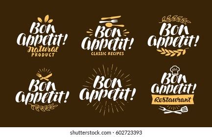 Bon Appetit Lettering Restaurant Label Set Stock Vector Royalty Free