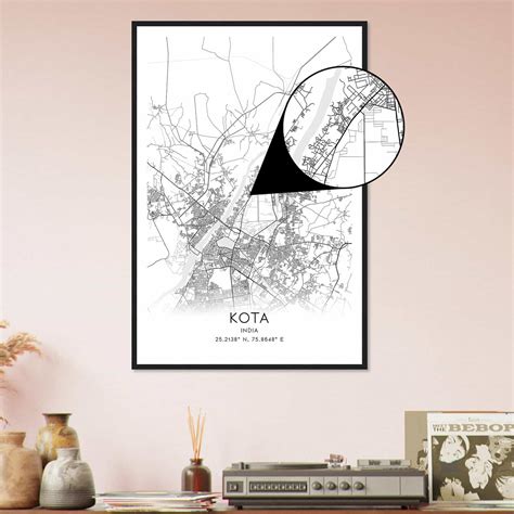 Kota India Map Poster, Kota City Road Wall Art Print - Custom Maps ...