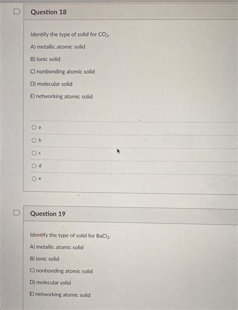 Solved Identify the type of solid for CO2. A) metallic | Chegg.com