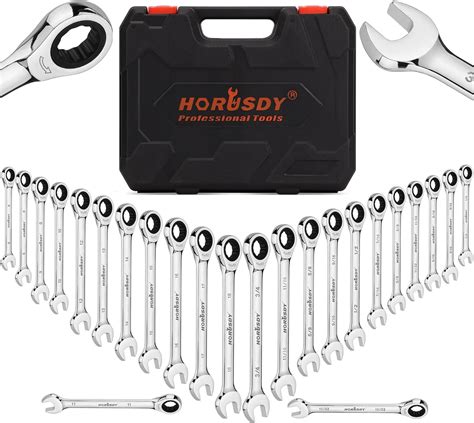 Horusdy Piece Ratchet Spanner Set Metric And Sae Ratcheting