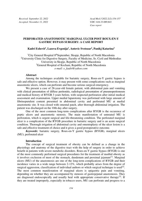 Pdf Perforated Anastomotic Marginal Ulcer Post Roux En Y Gastric