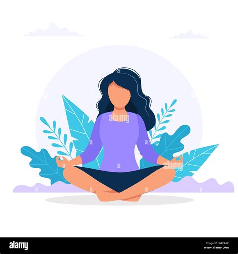 Mujer meditando en la naturaleza Ilustración del concepto de yoga