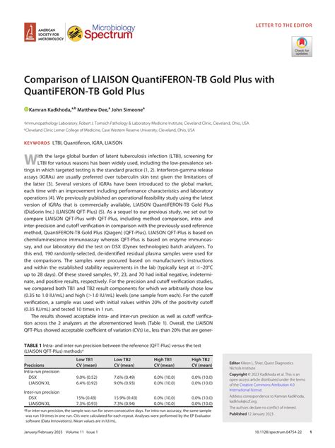 Pdf Comparison Of Liaison Quantiferon Tb Gold Plus With Quantiferon