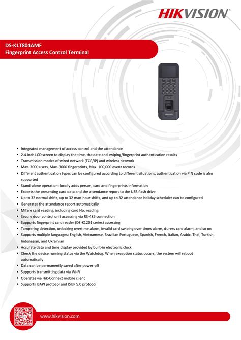 Hikvision Ds K1t804amf Pro Series Fingerprint Terminal Security