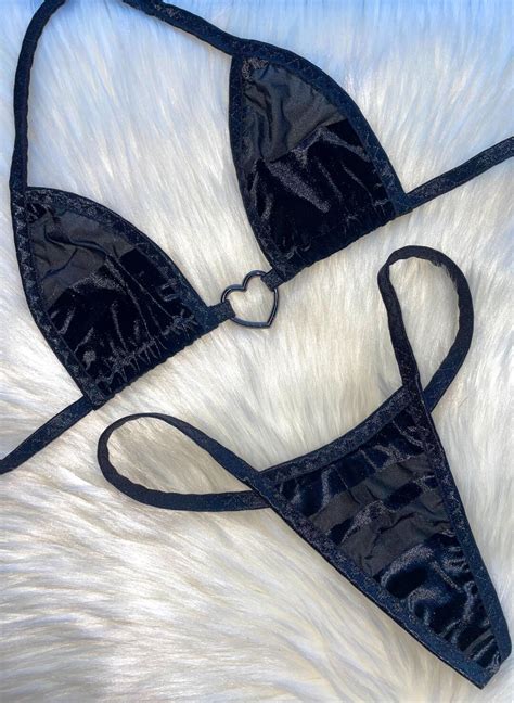 Black Bikini Stripper Outfit Stripper Lingerie Bikini Exotic Velvet Bikini Stripper Outfits Two