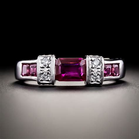 Estate Emerald Cut Burmese Ruby And Diamond Ring