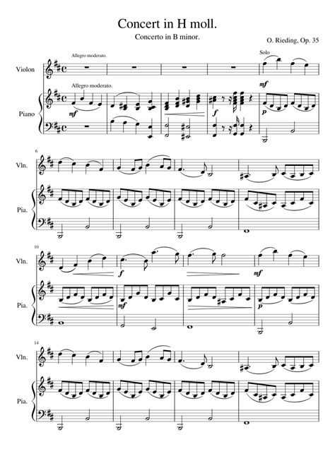 Concerto In B Minor O Rieding Op 35 Sheet Music For Piano Violin Solo